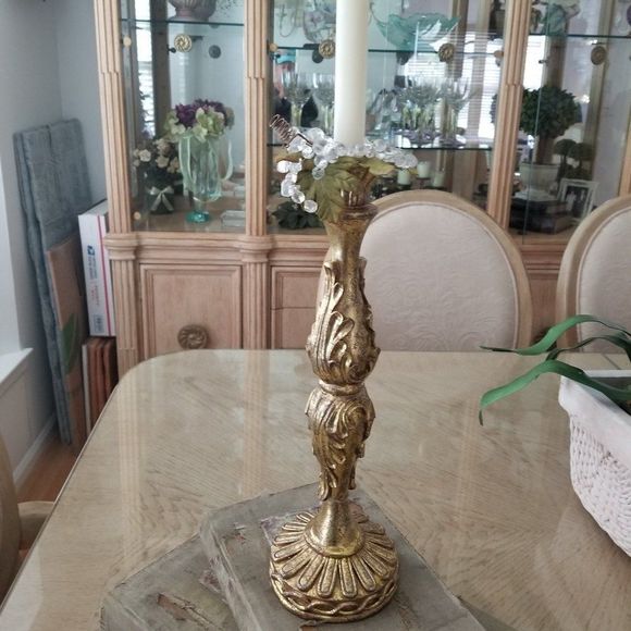 Fancy Candlestick in Golden Champagne Faux Finish. - Picture 8 of 8